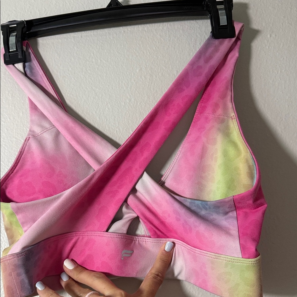 Vibrant fabletics  Pink and Multicolor sports bra and Leggings set - Picture 5 of 9
